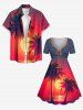 Robe hawaïenne ceinturée à imprimé dégradé soleil et cocotiers - Rouge 5X