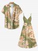 Flower Tropical Leaf Print Surplice Hawaii Cami Dress -  