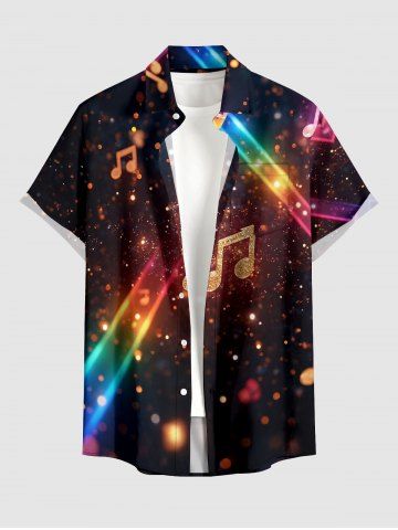 Musical Notes Glitter 3D Print Buttons Pocket Hawaii Shirt For Men - BROWN - M