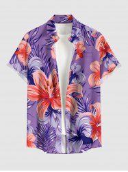 Flowers Tropical Leaf Print Buttons Pocket Hawaii Shirt For Men -  