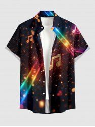 Chemise hawaïenne pour homme avec imprimé 3D pailleté notes de musique, boutons et poche - Brun S