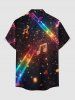 Chemise hawaïenne pour homme avec imprimé 3D pailleté notes de musique, boutons et poche - Brun S