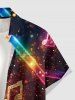 Chemise hawaïenne pour homme avec imprimé 3D pailleté notes de musique, boutons et poche - Brun S