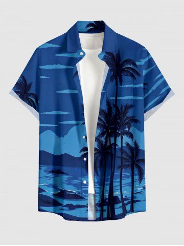 Coconut Tree Sea Print Hawaii Button Pocket Shirt For Men - BLUE - M