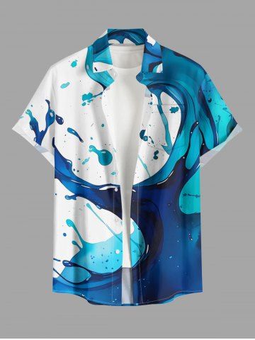 Ink Painting Splatter Print Hawaii Button Pocket Shirt For Men - BLUE - S