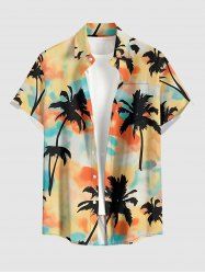Coconut Tree Tie Dye Print Buttons Pocket Hawaii Shirt For Men -  