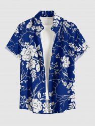 Flowers Leaf Print Buttons Pocket Hawaii Shirt For Men -  