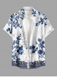 Flower Leaf Branch Ethnic Graphic Print Hawaii Button Pocket Shirt For Men -  