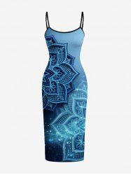 Robe hawaïenne à imprimé mandala et fleurs ethniques, dégradé à paillettes - Bleu XS