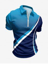 Polo zippé pour homme avec imprimé courbes dégradées Hawaï - Bleu profond 5XL
