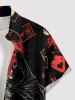 Chemise pour homme à imprimé Halloween citrouille, crâne, poker et éclaboussures de peinture, avec boutons et poche - Rouge foncé M