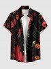 Chemise pour homme à imprimé Halloween citrouille, crâne, poker et éclaboussures de peinture, avec boutons et poche - Rouge foncé M