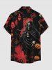 Chemise pour homme à imprimé Halloween citrouille, crâne, poker et éclaboussures de peinture, avec boutons et poche - Rouge foncé M