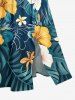 Hibiscus Flowers Tropical Leaf Print Split Hawaii Midi Dress -  