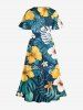 Hibiscus Flowers Tropical Leaf Print Split Hawaii Midi Dress -  