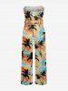 Coconut Tree Tie Dye Print Pocket Hawaii Jumpsuit With Removable Belt and Shoulder Straps -  
