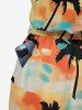 Coconut Tree Tie Dye Print Pocket Hawaii Jumpsuit With Removable Belt and Shoulder Straps -  