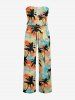 Coconut Tree Tie Dye Print Pocket Hawaii Jumpsuit With Removable Belt and Shoulder Straps -  