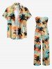 Coconut Tree Tie Dye Print Pocket Hawaii Jumpsuit With Removable Belt and Shoulder Straps -  