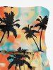 Coconut Tree Tie Dye Print Pocket Hawaii Jumpsuit With Removable Belt and Shoulder Straps -  