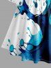 Robe trapèze froncée à laçage avec imprimé Hawaï éclaboussures de peinture à l'encre - Bleu XS