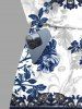 Flower Leaf Branch Ethnic Graphic Print Hawaii Drawstring Pocket Romper -  