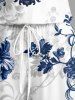 Flower Leaf Branch Ethnic Graphic Print Hawaii Drawstring Pocket Romper -  