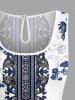 Flower Leaf Branch Ethnic Graphic Print Hawaii Drawstring Pocket Romper -  