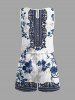Flower Leaf Branch Ethnic Graphic Print Hawaii Drawstring Pocket Romper -  
