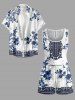 Flower Leaf Branch Ethnic Graphic Print Hawaii Drawstring Pocket Romper -  