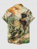 Chemise hawaïenne à boutons avec poche pour homme, imprimé chat, dinosaure, cocotier et volcan -  S