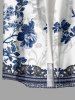 Flower Leaf Branch Ethnic Graphic Print Hawaii Button Pocket Shirt For Men -  