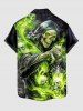 Chemise boutonnée avec poche pour homme à imprimé Faucheuse, crânes et flammes d'Halloween - Vert Jaune S
