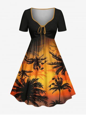 Robe hawaïenne ceinturée à imprimé dégradé cocotier - BURNT ORANGE - 2X