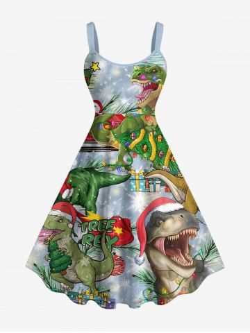 Robe débardeur imprimé sapin de Noël, bonnet du Père Noël et dinosaure (bretelles réglables) - BLUE GRAY - 2X