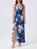 Tenue de plage hawaïenne assortie pour couples, imprimé fleurs et feuilles - Bleu profond 