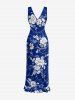 Tenue de plage hawaïenne assortie pour couples, imprimé fleurs et feuilles - Bleu profond 