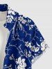 Tenue de plage hawaïenne assortie pour couples, imprimé fleurs et feuilles - Bleu profond 