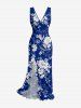 Tenue de plage hawaïenne assortie pour couples, imprimé fleurs et feuilles - Bleu profond 