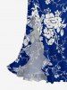 Tenue de plage hawaïenne assortie pour couples, imprimé fleurs et feuilles - Bleu profond 