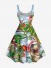 Christmas Tree Santa Claus Hat Dinosaur Print Tank Dress(Adjustable Shoulder Strap) -  