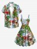 Christmas Tree Santa Claus Hat Dinosaur Print Tank Dress(Adjustable Shoulder Strap) -  