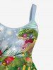 Christmas Tree Santa Claus Hat Dinosaur Print Tank Dress(Adjustable Shoulder Strap) -  