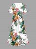 Flowers Tropical Leaf Print Split Hawaii Midi Dress -  