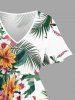 Flowers Tropical Leaf Print Split Hawaii Midi Dress -  