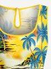Coconut Tree Sun Ombre Print Cinched Hawaii Romper -  