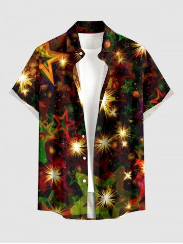 Glitter Light Ombre Star Print Hawaii Button Pocket Shirt For Men - LIGHT BROWN - 5XL