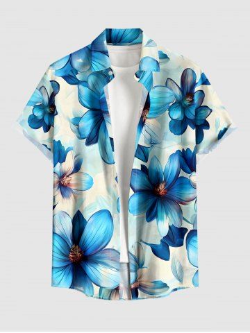 Chemise hawaïenne pour homme à imprimé floral aquarelle ombré, à boutons et poche - BLUE - 6XL