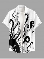 Chemise hawaïenne pour homme à imprimé pieuvre et poker, boutons et poche poitrine - Blanc S