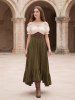 Ruched Ruffles Buckle Grommets Asymmetric Midi Dress -  